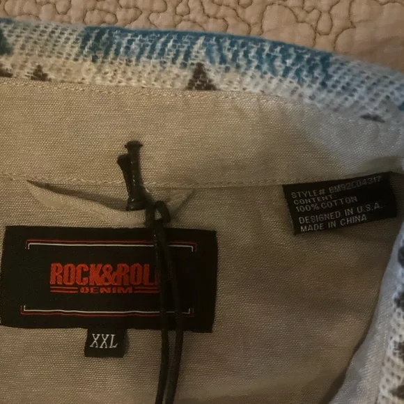 Rock & Roll Denim Men’s Beige Teal Turquoise Aztec Jacket Shacket, Size XXL, NWT - Picture 10 of 11